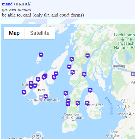 map showing the distribution of mand across
      Kintyre, Islay and Arran