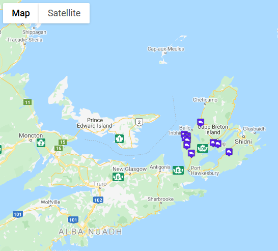 map showing the distribution of the
      world poidhle in Nova Scotia